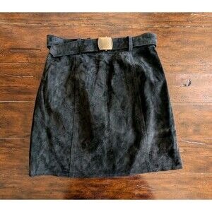 I.N.C. International Concepts Skirt 8 Black Leather Suede Wrap Belted A-line
